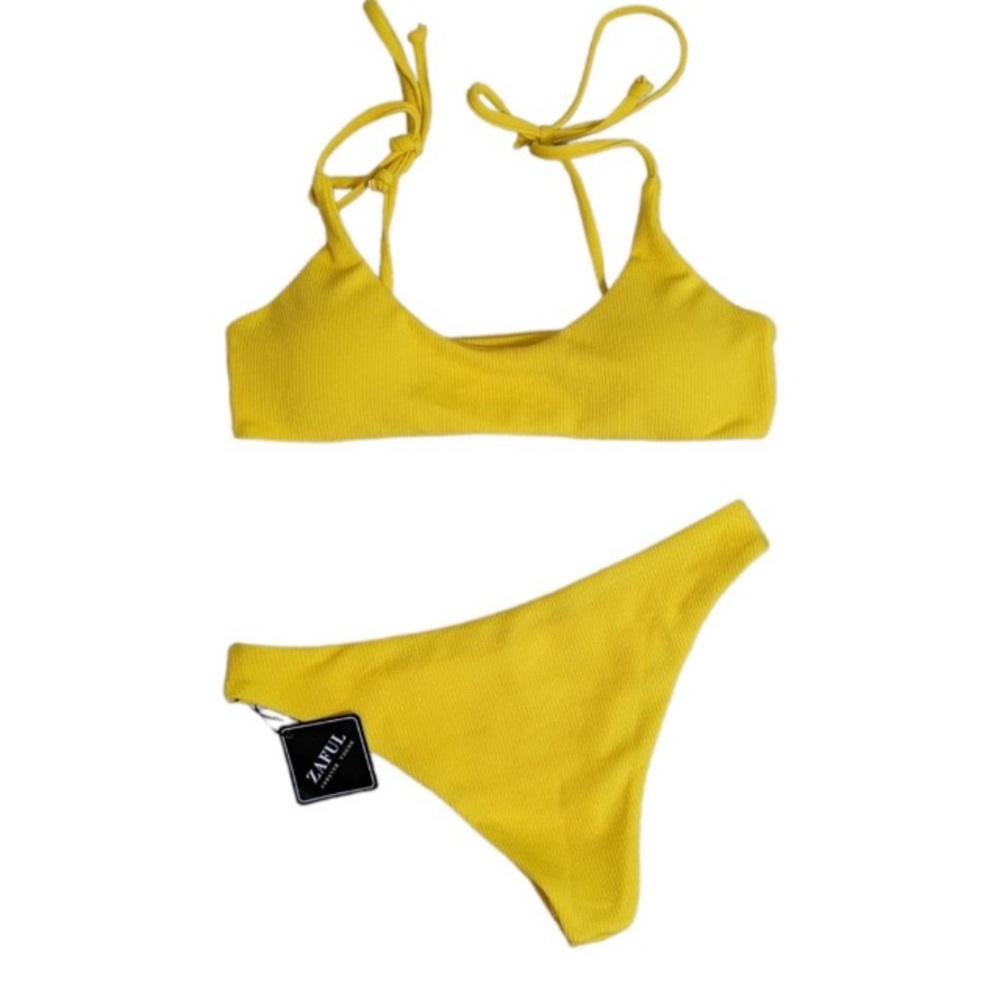 Zaful Women's bikini L (US 8) yellow adjustable straps removable pads NEW